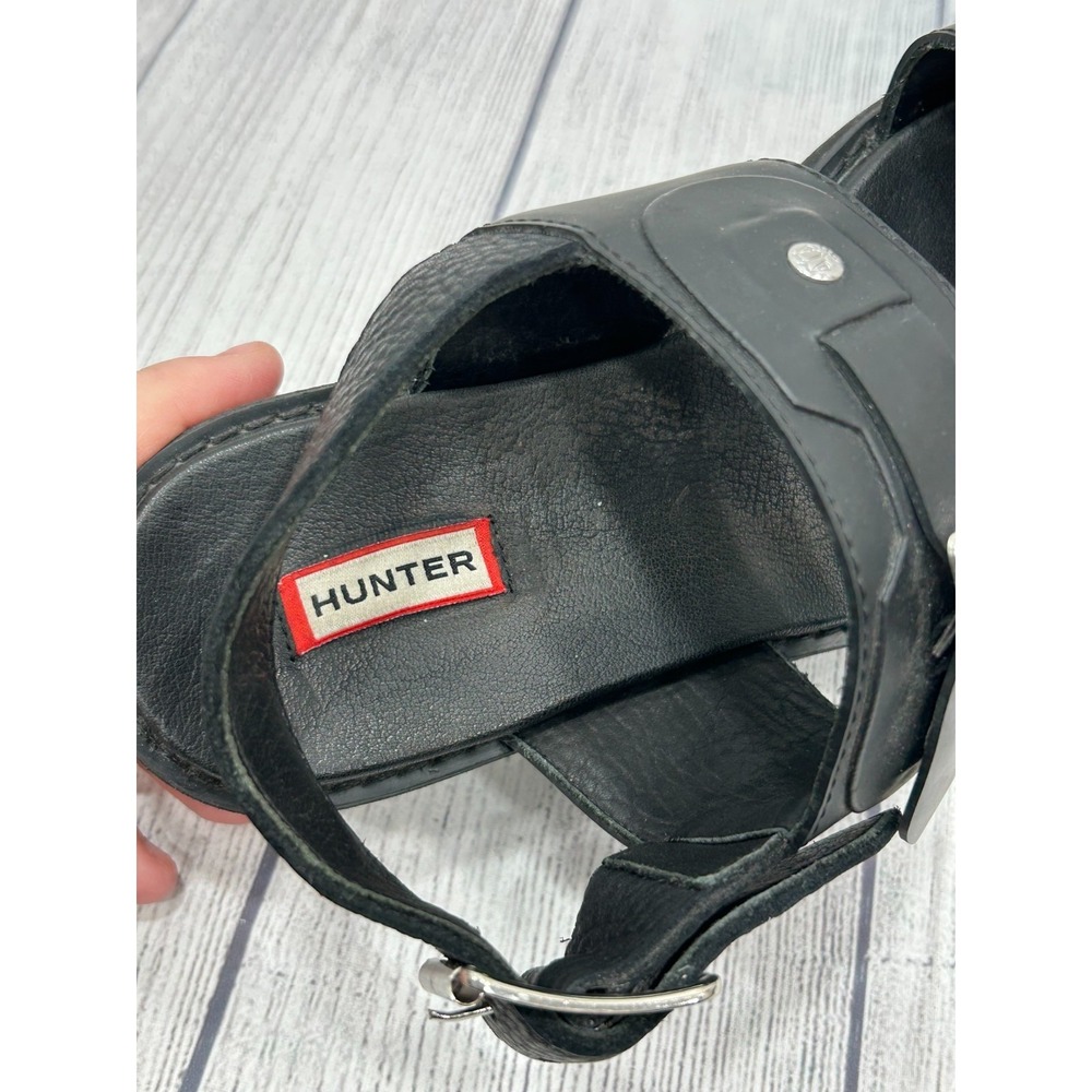 Hunter Sandals Womens Size 8? Black Leather Double Buckle Strap Platform Chunky - Picture 7 of 13